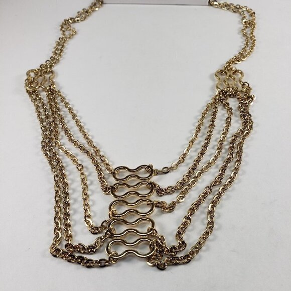 Polished Multi strand Gold-tone Statement Necklace - Picture 5 of 6